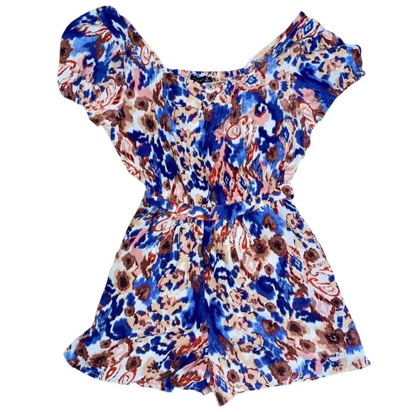 Black Tape Smocked Romper Size Small Bollywood Floral Boho Preppy Summer Spring - Picture 5 of 5